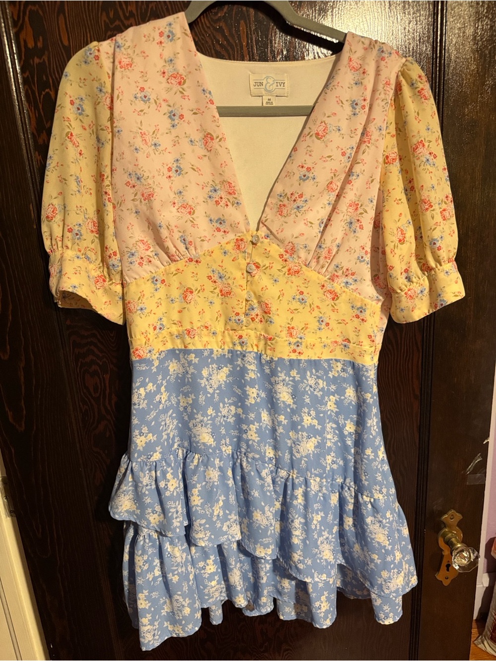 Women’s Pastel Floral Tiered Dress - Pink Yellow Blue